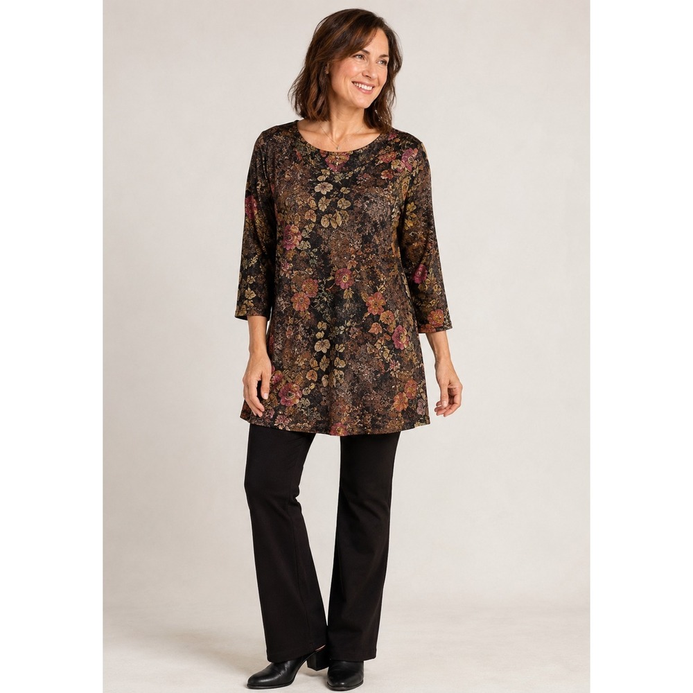 Vintage‎ Y2K Christopher & Banks Top Womens XL Brown Floral Dark Romantic Grunge